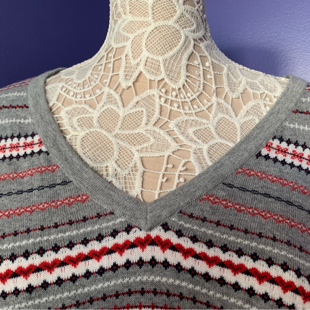 EUC Tommy Hilfiger Gray Fair Isle Sweater V Neck Plus Size 3x - Picture 3 of 9